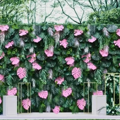 Luxe 3D Green Lawn Milan Turf With Pink Turtle Leaf Plant Wall - Roll Up Curtain Style - Easy Install! Select Size