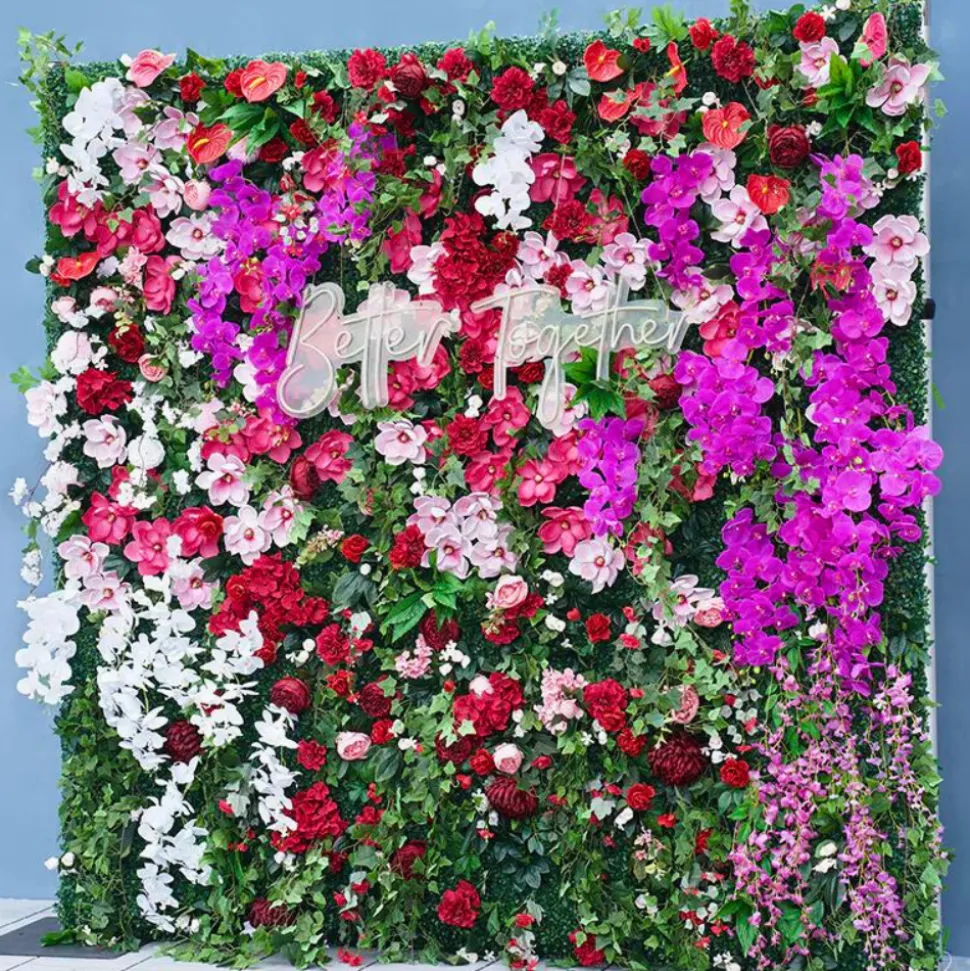 Luxe 5D Milan, Turf, Orchid, Magnolia & Green Plants Mixed Floral Wall - Roll Up Curtain Style - Easy Install! Select Size