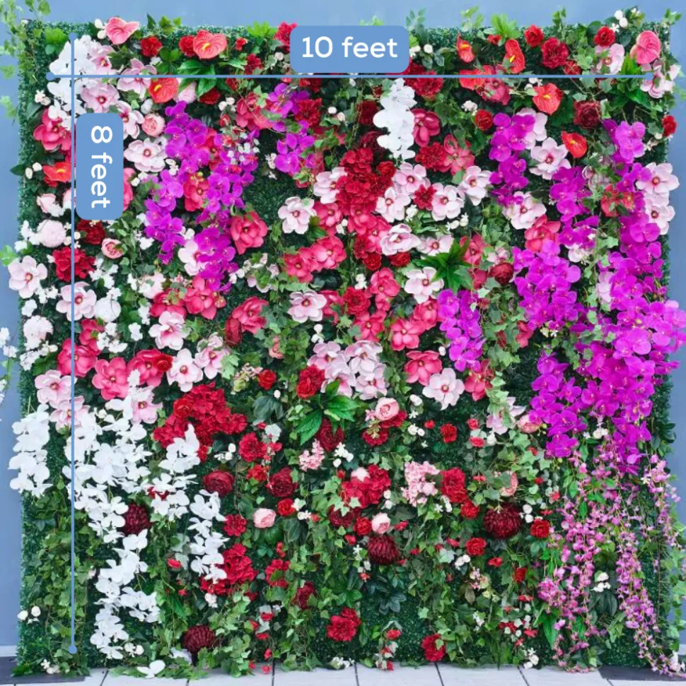Luxe 5D Milan, Turf, Orchid, Magnolia & Green Plants Mixed Floral Wall - Roll Up Curtain Style - Easy Install! Select Size