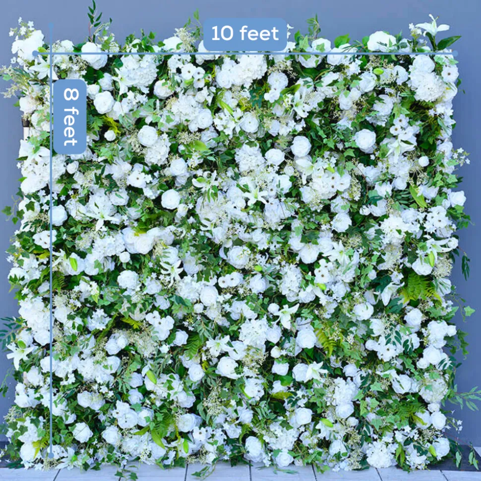Luxe 5D Mori White Rose & Greenery Leaf Floral Wall - Roll Up Curtain Style - Easy Install! Select Size