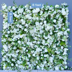 Luxe 5D Mori White Rose & Greenery Leaf Floral Wall - Roll Up Curtain Style - Easy Install! Select Size