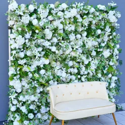Luxe 5D Mori White Rose & Greenery Leaf Floral Wall - Roll Up Curtain Style - Easy Install! Select Size