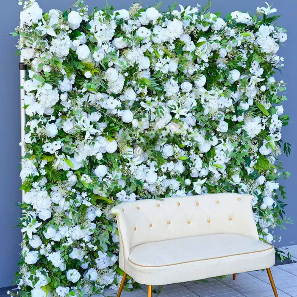 Luxe 5D Mori White Rose & Greenery Leaf Floral Wall - Roll Up Curtain Style - Easy Install! Select Size