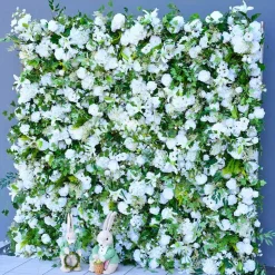 Luxe 5D Mori White Rose & Greenery Leaf Floral Wall - Roll Up Curtain Style - Easy Install! Select Size
