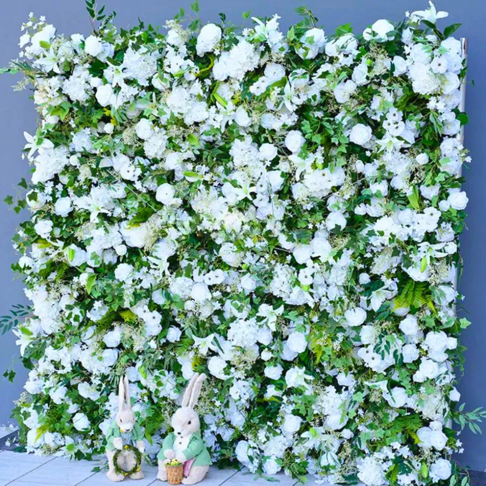 Luxe 5D Mori White Rose & Greenery Leaf Floral Wall - Roll Up Curtain Style - Easy Install! Select Size