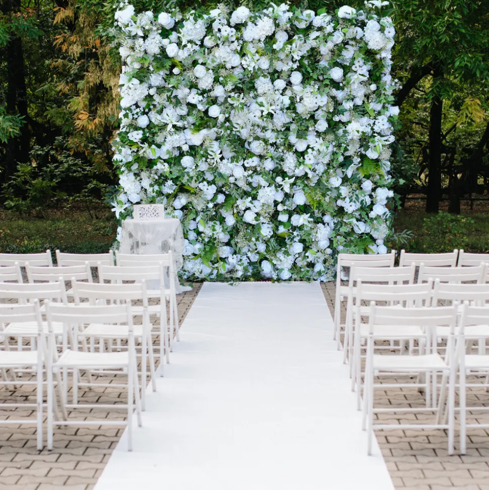 Luxe 5D Mori White Rose & Greenery Leaf Floral Wall - Roll Up Curtain Style - Easy Install! Select Size
