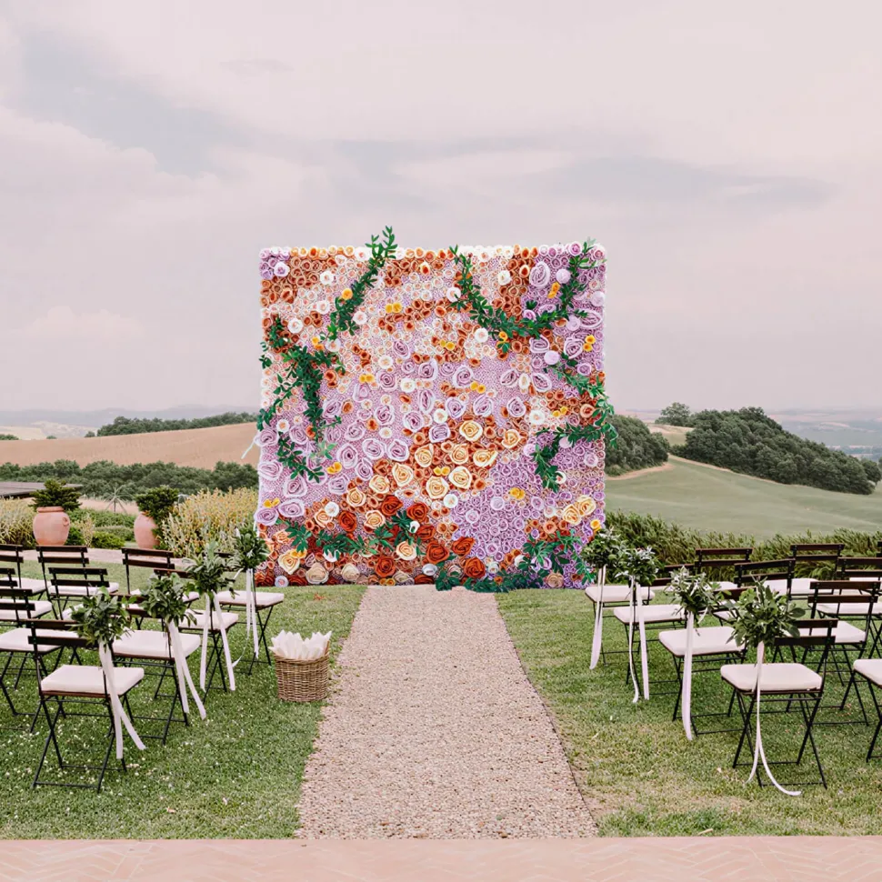 Luxe 5D Orange & Purple Rose & Dandelion & Green Leaf Mixed Floral Wall - Roll Up Curtain Style - Easy Install! Select Size