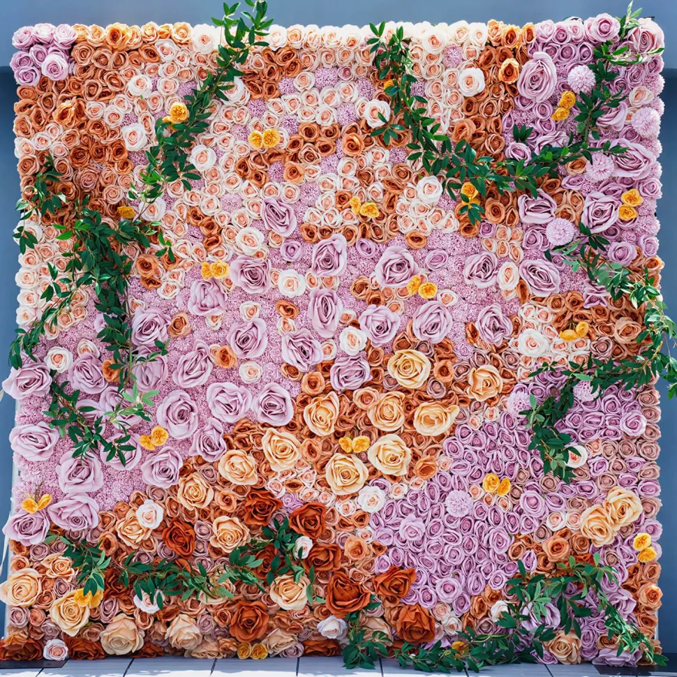 Luxe 5D Orange & Purple Rose & Dandelion & Green Leaf Mixed Floral Wall - Roll Up Curtain Style - Easy Install! Select Size