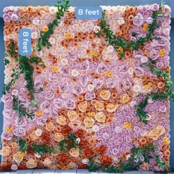 Luxe 5D Orange & Purple Rose & Dandelion & Green Leaf Mixed Floral Wall - Roll Up Curtain Style - Easy Install! Select Size