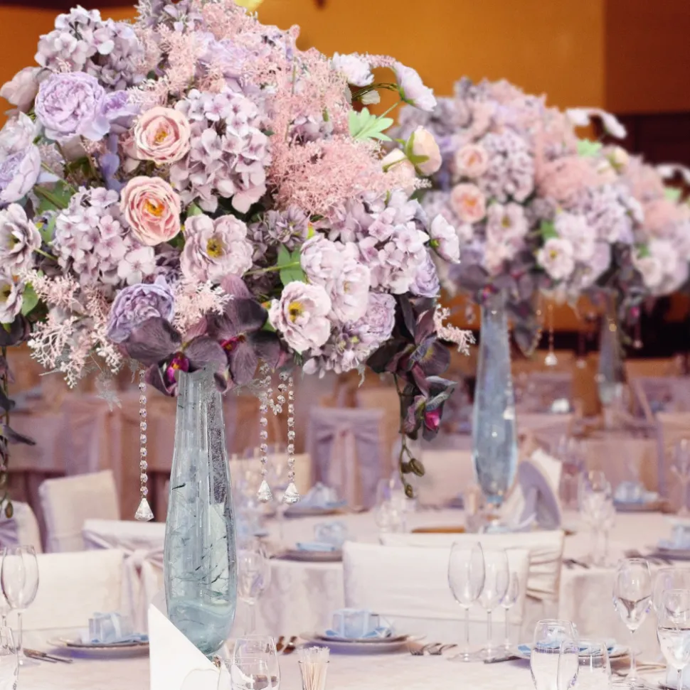 LUXE 5D Rose, Hydrangea & Orchid Artificial Flower Table Centerpiece - Purple