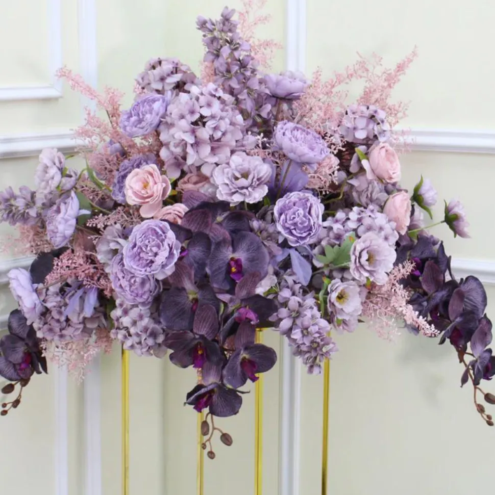 LUXE 5D Rose, Hydrangea & Orchid Artificial Flower Table Centerpiece - Purple