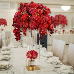 LUXE 5D Rose, Hydrangea & Orchid Artificial Flower Table Centerpiece - Red