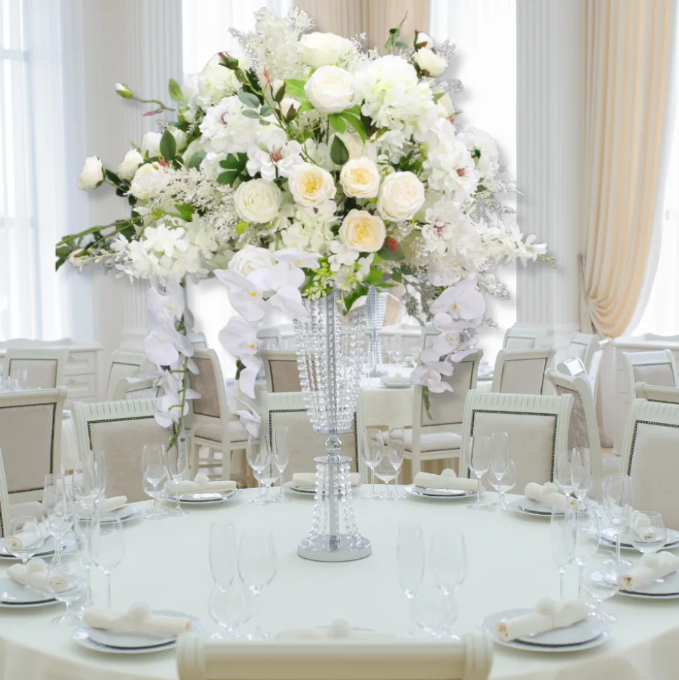 LUXE 5D Rose, Hydrangea & Orchid Artificial Flower Table Centerpiece - White