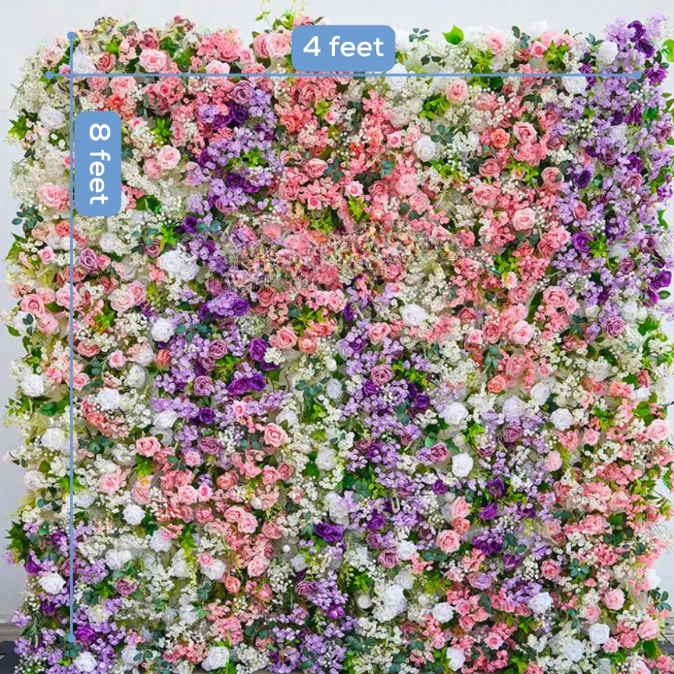Luxe 5D Roses, Hydrangea & Babysbreath Floral Wall - Roll Up Curtain Style - Easy Install! Select Size