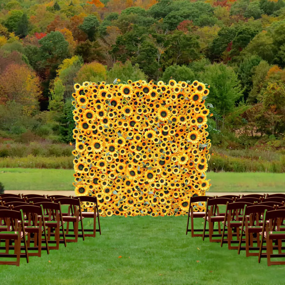 Luxe 5D Yellow Sunflower Floral Wall - Roll Up Curtain Style - Easy Install! Select Size