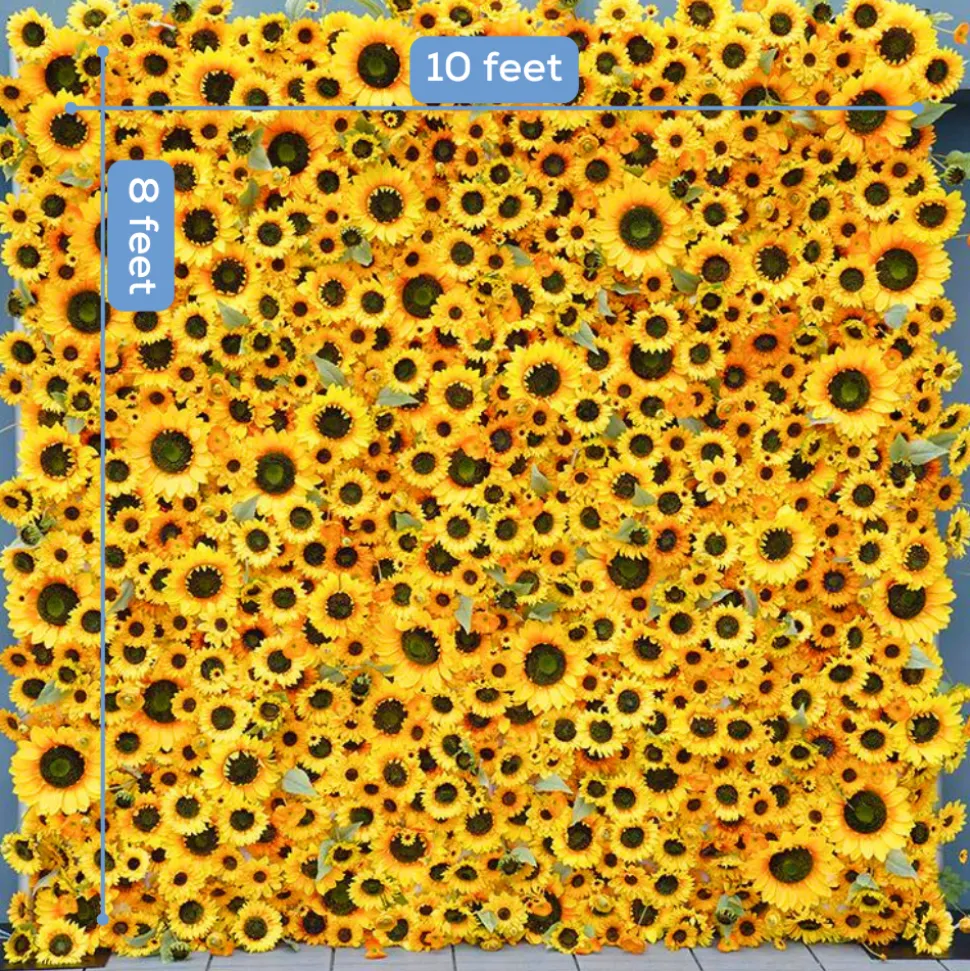 Luxe 5D Yellow Sunflower Floral Wall - Roll Up Curtain Style - Easy Install! Select Size