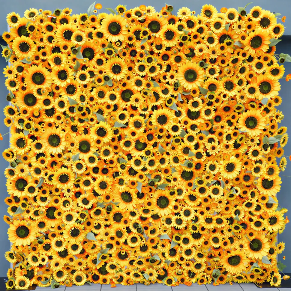 Luxe 5D Yellow Sunflower Floral Wall - Roll Up Curtain Style - Easy Install! Select Size