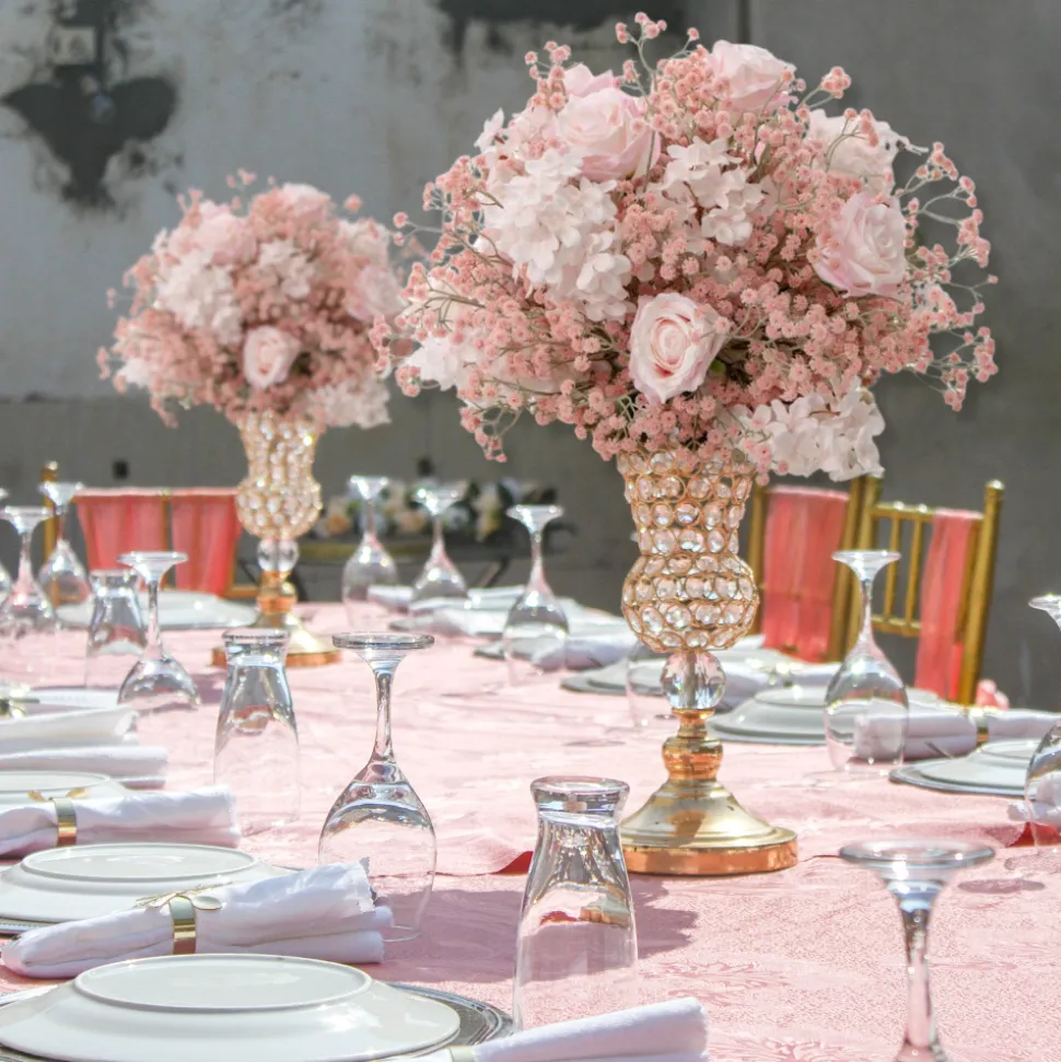 LUXE Flower Ball Rose, Baby Breath & Gypsophila Table Centerpiece - Pink