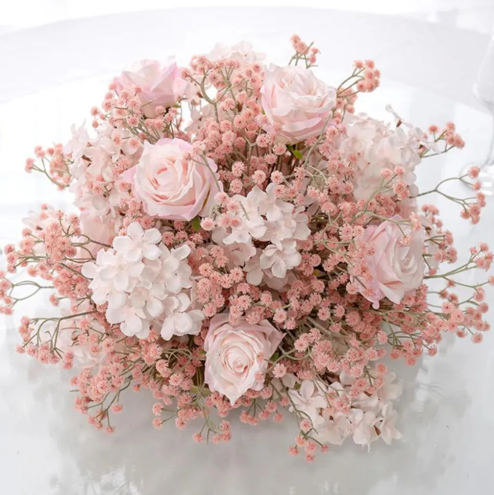 LUXE Flower Ball Rose, Baby Breath & Gypsophila Table Centerpiece - Pink