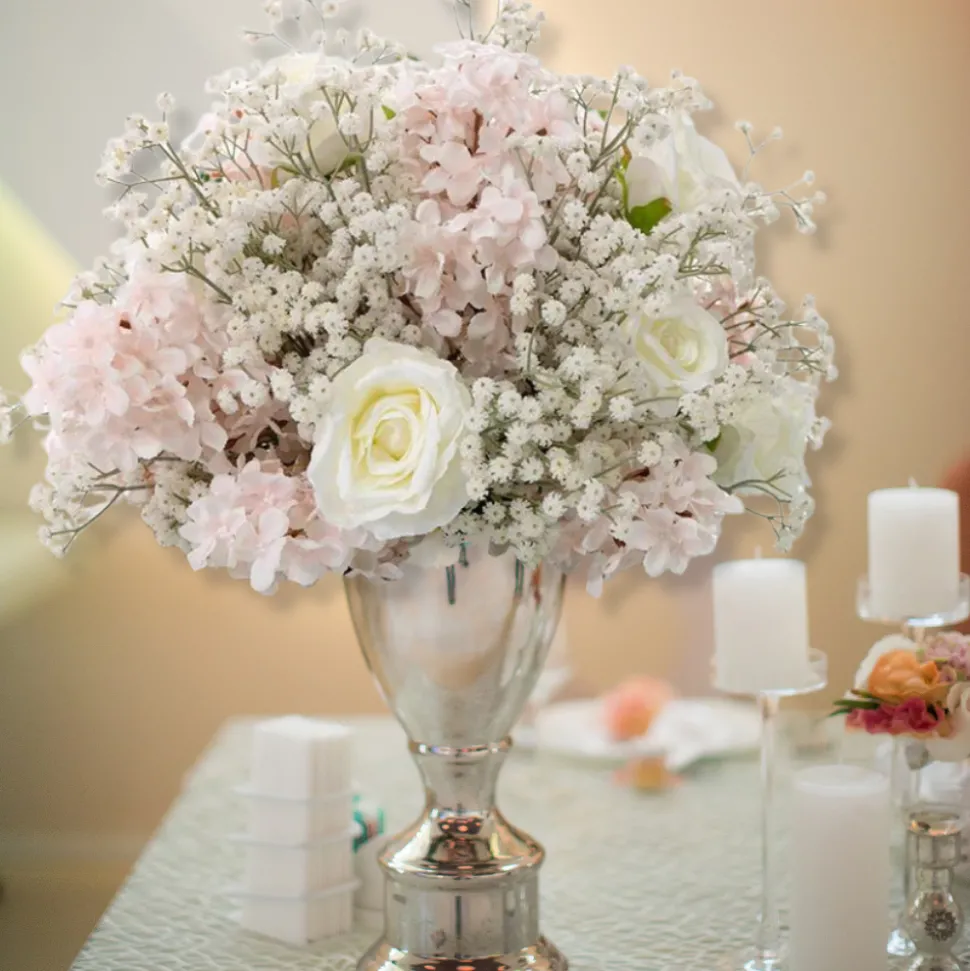 LUXE Flower Ball Rose, Baby Breath & Gypsophila Table Centerpiece - Pink White