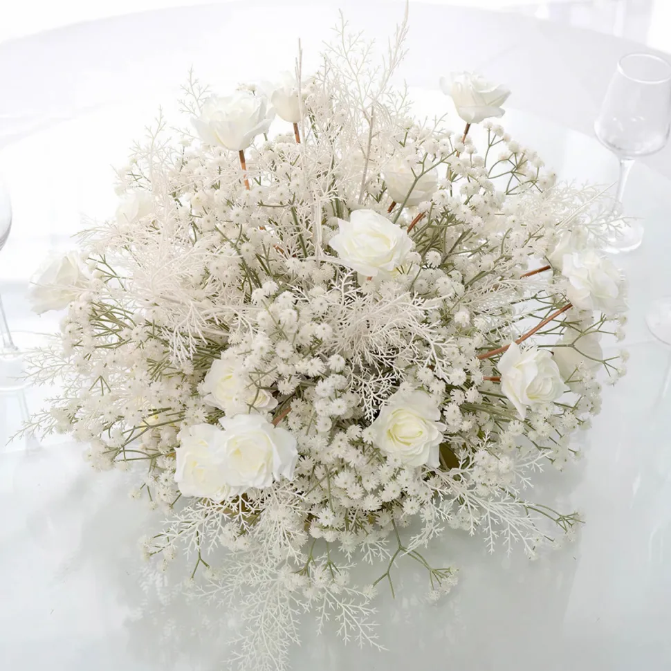 LUXE Flower Ball Rose, Baby Breath & Gypsophila Table Centerpiece - White