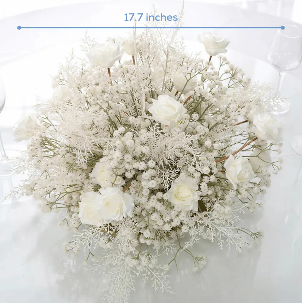 LUXE Flower Ball Rose, Baby Breath & Gypsophila Table Centerpiece - White