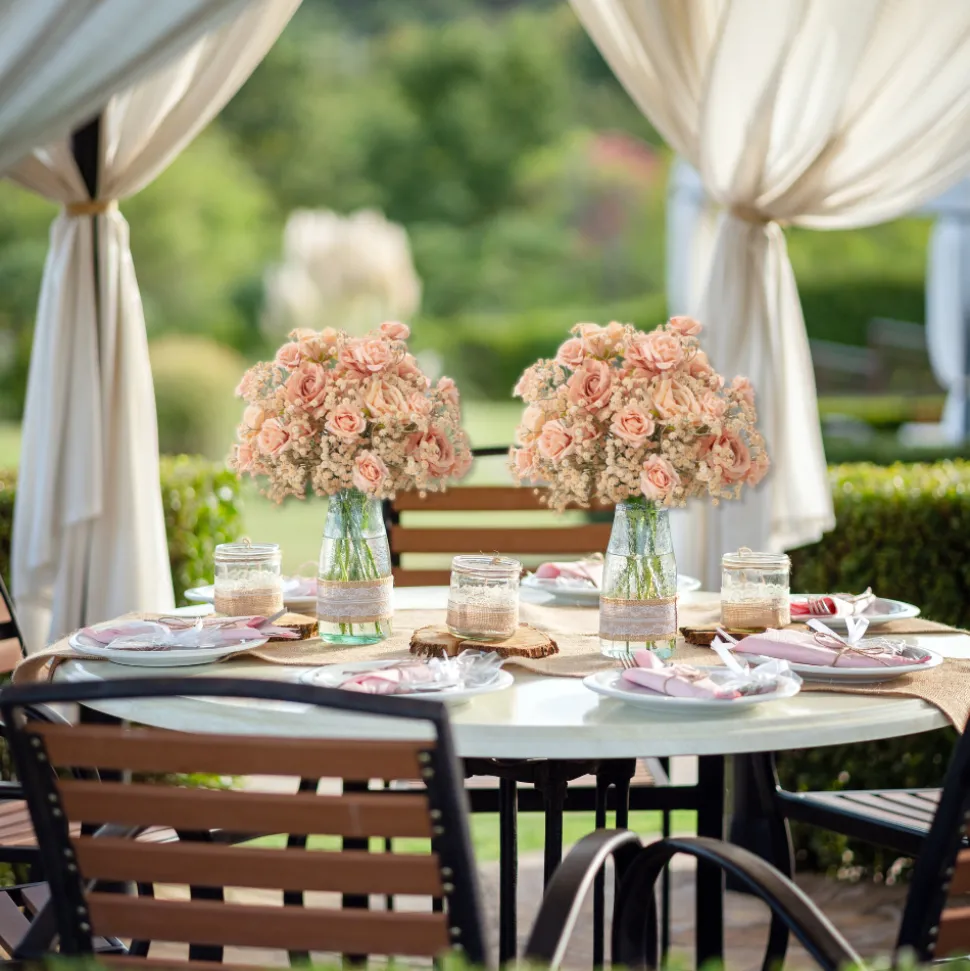 LUXE Flower Ball Rose, Baby Breath & Gypsophila Table Centerpiece - Orange