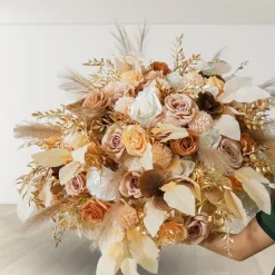 LUXE Golden & Blush Floral Mixed with Pampas Grass Table Centerpiece - Choose Your Size!