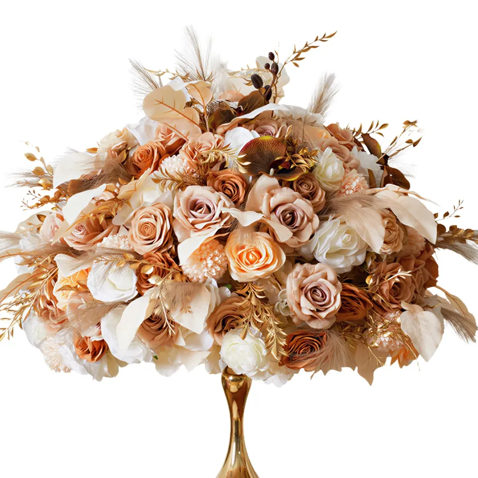 LUXE Golden & Blush Floral Mixed with Pampas Grass Table Centerpiece - Choose Your Size!