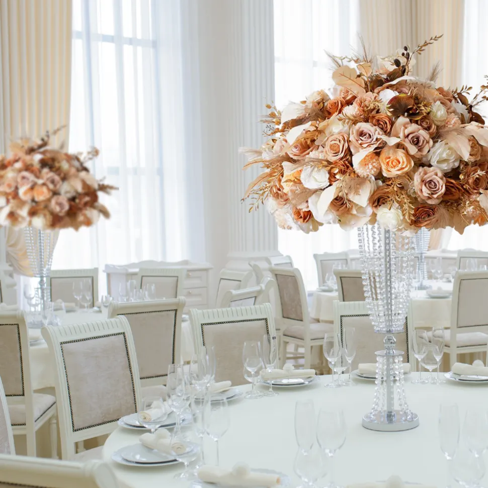 LUXE Golden & Blush Floral Mixed with Pampas Grass Table Centerpiece - Choose Your Size!
