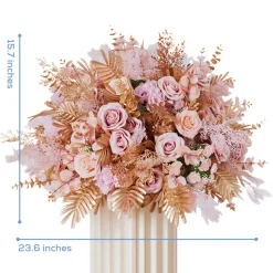 LUXE Golden Leaves & Pink Rose Table Centerpiece - 24 Inches