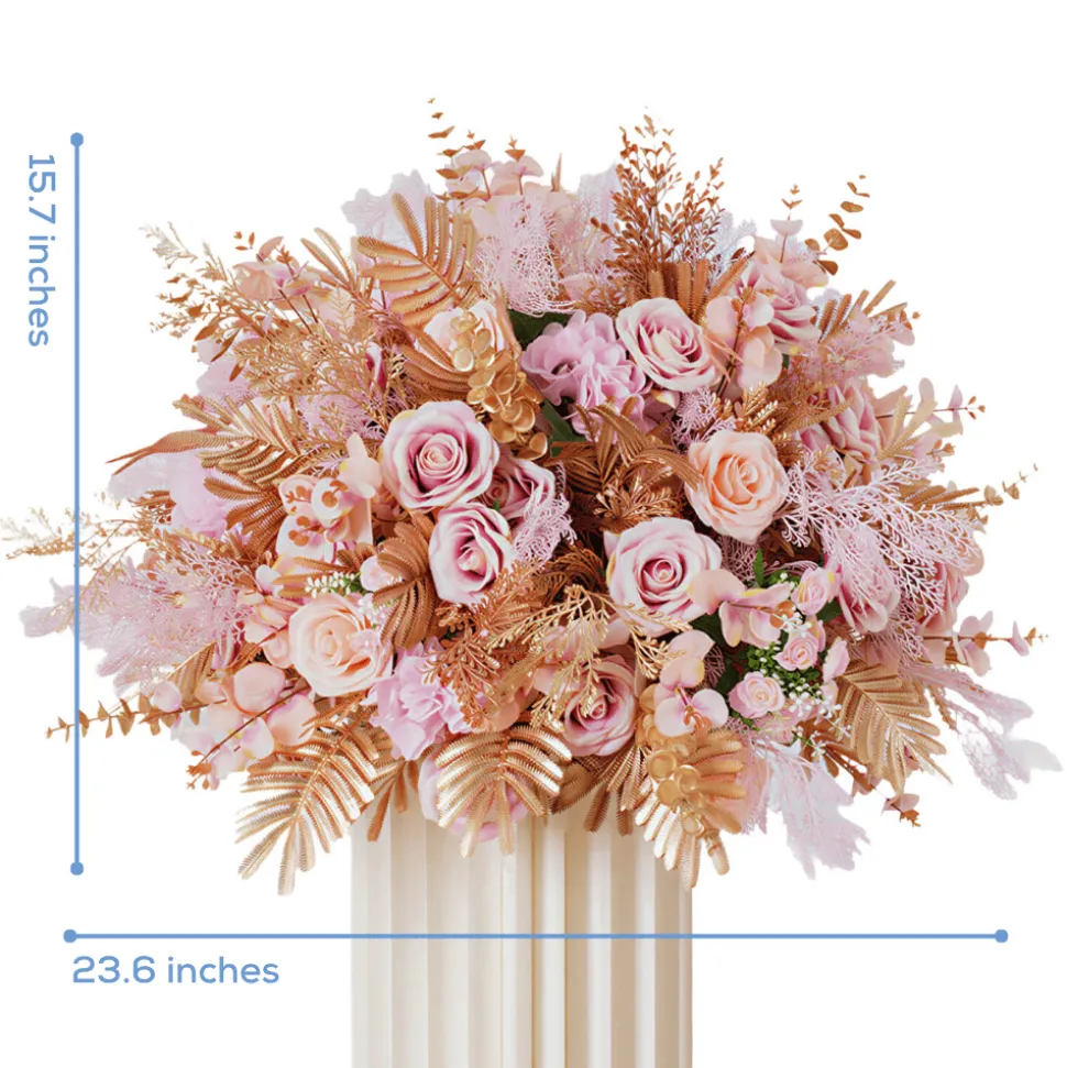 LUXE Golden Leaves & Pink Rose Table Centerpiece - 24 Inches