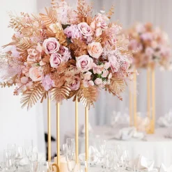 LUXE Golden Leaves & Pink Rose Table Centerpiece - 24 Inches
