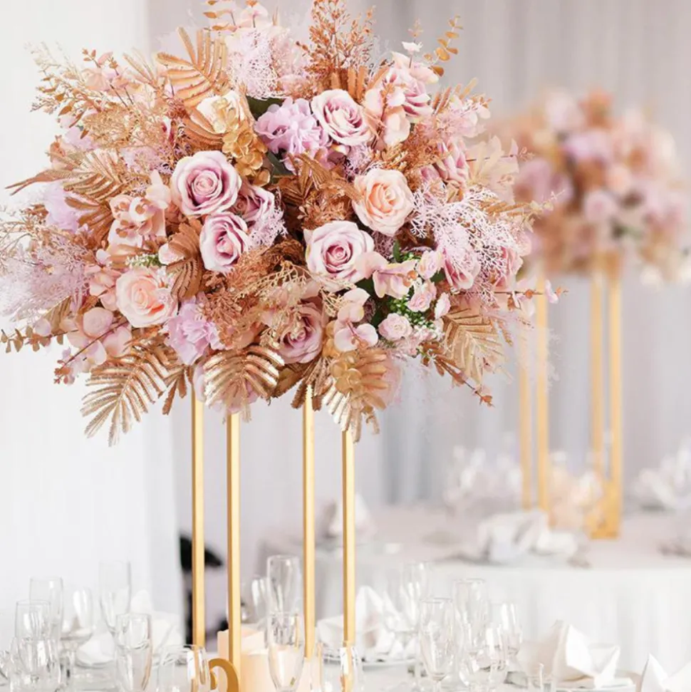 LUXE Golden Leaves & Pink Rose Table Centerpiece - 24 Inches