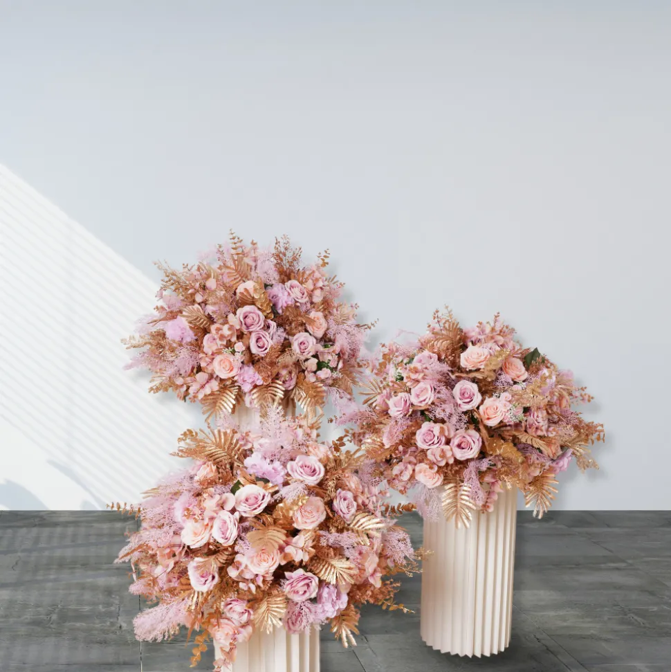 LUXE Golden Leaves & Pink Rose Table Centerpiece - 24 Inches