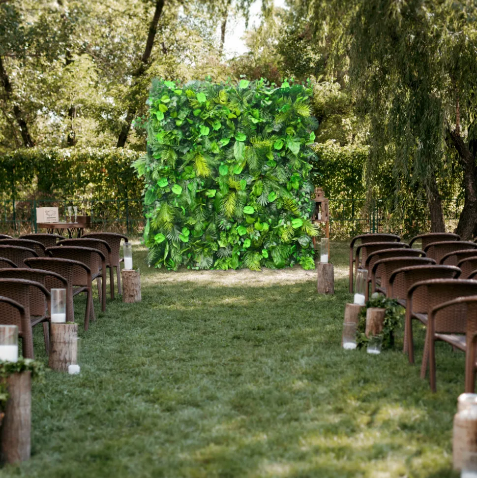 Luxe Green Leaves & Grass Floral Wall - Roll Up Curtain Style - Easy Install! Select Size