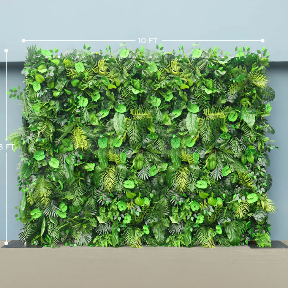 Luxe Green Leaves & Grass Floral Wall - Roll Up Curtain Style - Easy Install! Select Size
