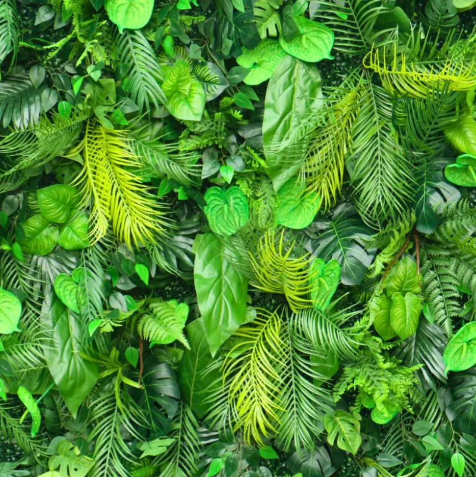 Luxe Green Leaves & Grass Floral Wall - Roll Up Curtain Style - Easy Install! Select Size