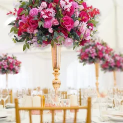 LUXE Hot Pink Rose & Green Eucalyptus Leaves Mixed Floral Table Centerpiece - 24 Inches