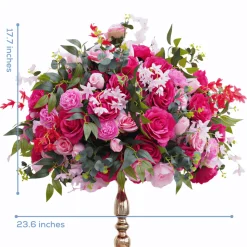 LUXE Hot Pink Rose & Green Eucalyptus Leaves Mixed Floral Table Centerpiece - 24 Inches