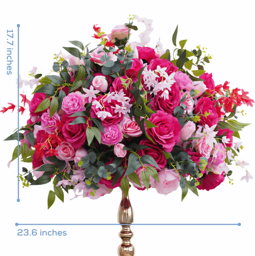 LUXE Hot Pink Rose & Green Eucalyptus Leaves Mixed Floral Table Centerpiece - 24 Inches