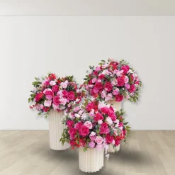 LUXE Hot Pink Rose & Green Eucalyptus Leaves Mixed Floral Table Centerpiece - 24 Inches