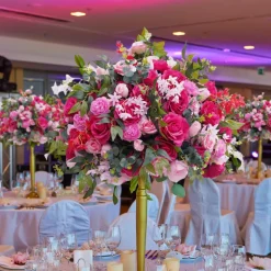 LUXE Hot Pink Rose & Green Eucalyptus Leaves Mixed Floral Table Centerpiece - 24 Inches