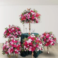 LUXE Hot Pink Rose & Green Eucalyptus Leaves Mixed Floral Table Centerpiece - 24 Inches