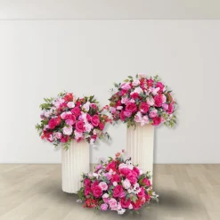 LUXE Hot Pink Rose & Green Eucalyptus Leaves Mixed Floral Table Centerpiece - 24 Inches