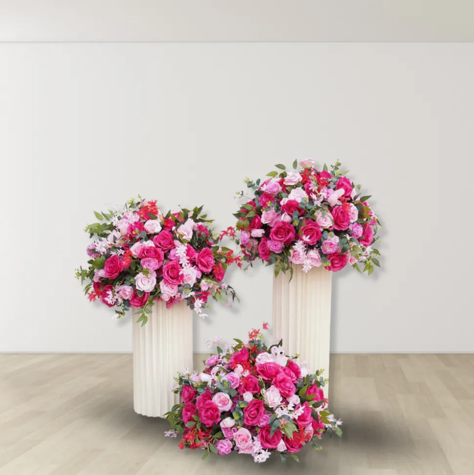LUXE Hot Pink Rose & Green Eucalyptus Leaves Mixed Floral Table Centerpiece - 24 Inches