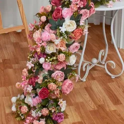LUXE Mix Pink Rose with Greenery Table Runner - 78 Inches