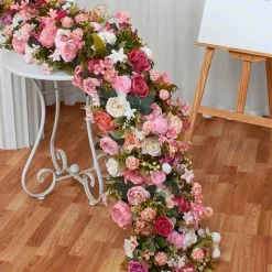 LUXE Mix Pink Rose with Greenery Table Runner - 78 Inches