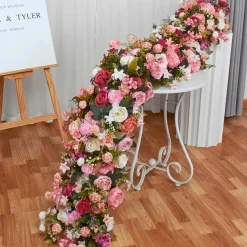 LUXE Mix Pink Rose with Greenery Table Runner - 78 Inches