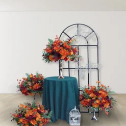 LUXE Orange & Burgundy & Green Eucalyptus Leaves Mixed Table Centerpiece - 24 Inches